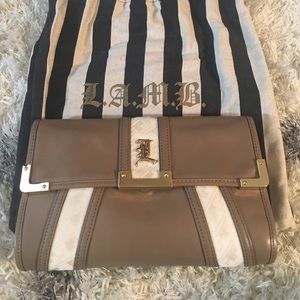 LAMB clutch bag tan leather
